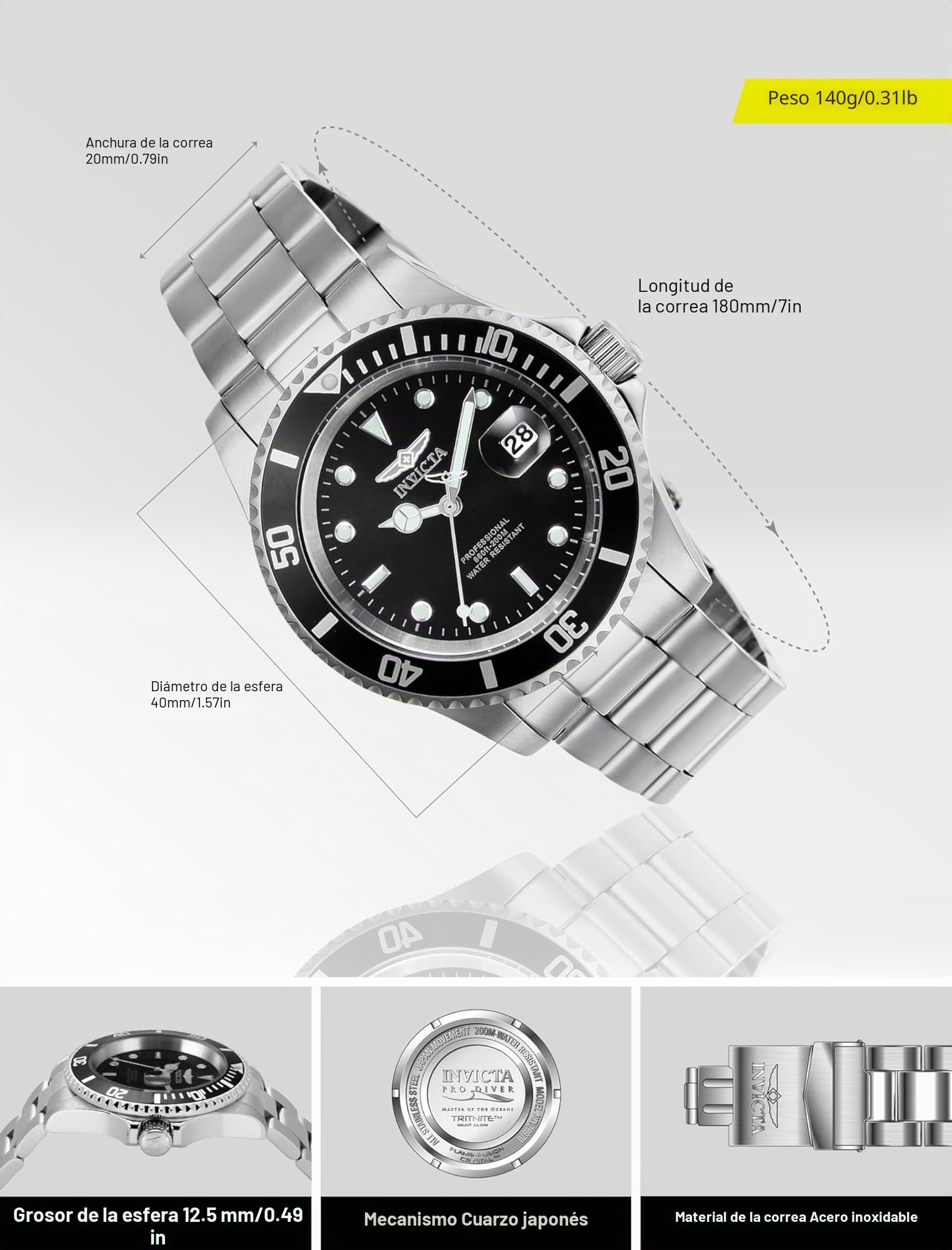 INVICTA Pro Diver Stainless Steel Men's Quartz Watch - 40mm