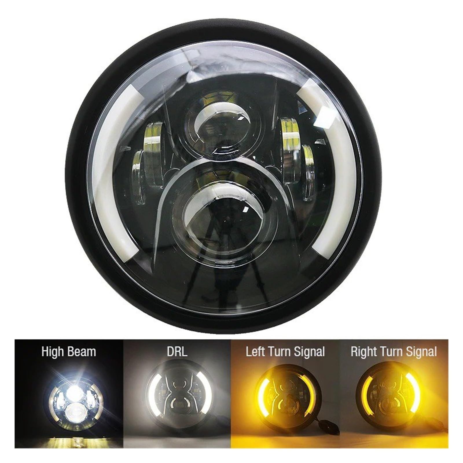 Optique Moto LED Universel 7.5 Pouces Blanc/Ambre Pièces Lampe Frontale Motos Phare LED Phare Avant