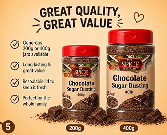Chocolate Hot Drinks Sugar Dusting (200 g) Topper Sprinkles Flavouring - Also for popcorn, cupcake duster, icing, baking