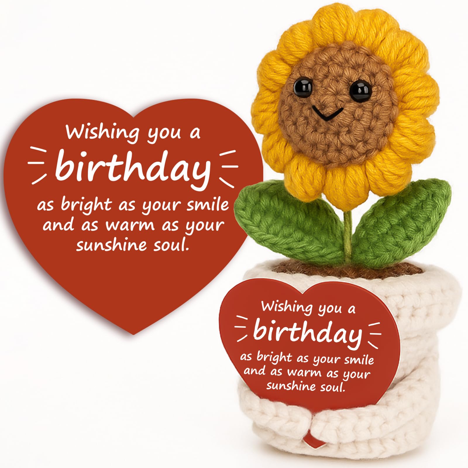 Crochet Sunflower Plush – Inspirational Funny Happy Birthday Gifts for Women Man, Mom, Sister, Best Friend, Coworker – Unique Gift Ideas for Her, Him, Birthday Decorations/Mothers Day