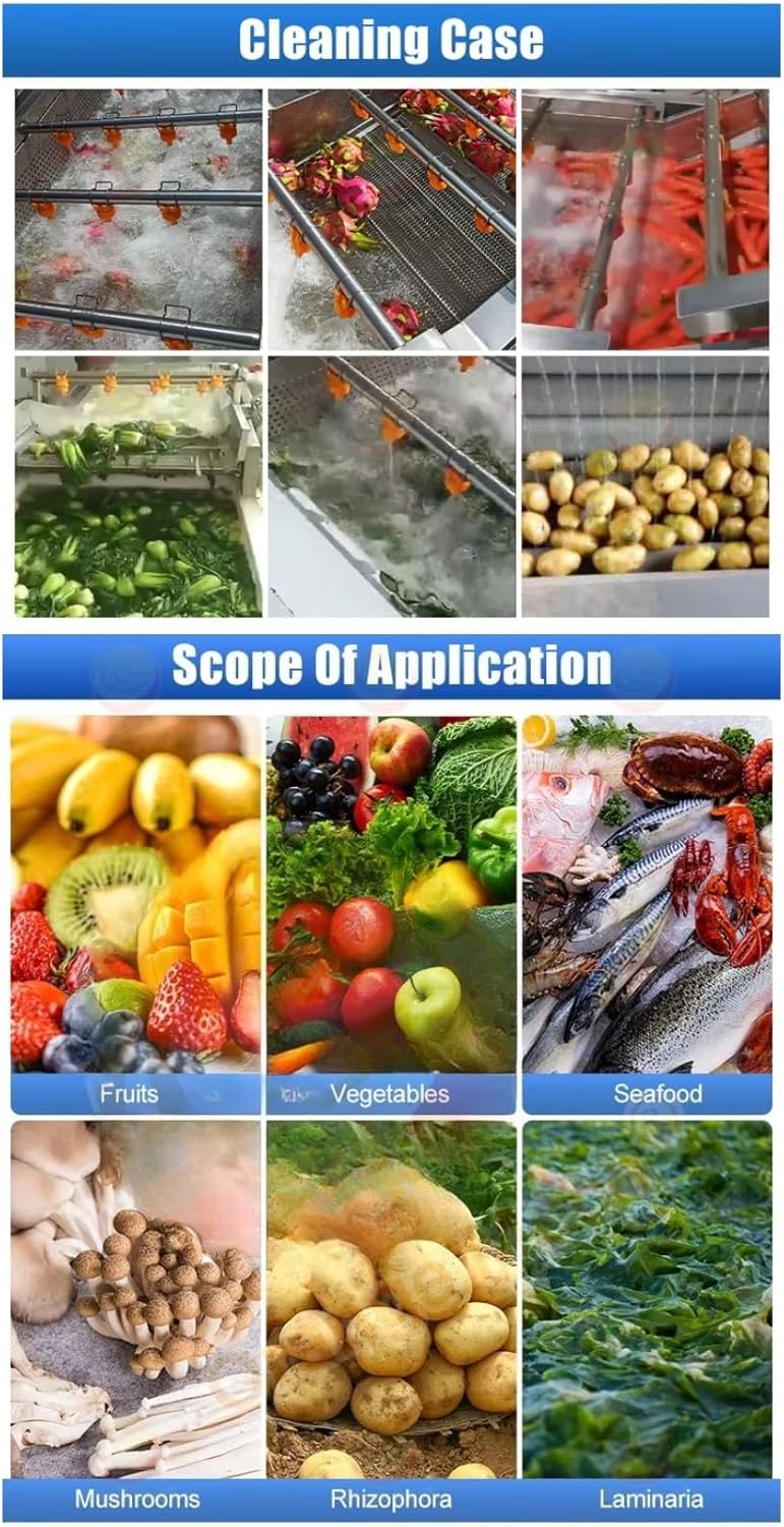 Industrial Root Vegetable Bubble Washer, Heavy-Duty Cleaning Machine - High-Power Potato Carrot Washer with Brush Roller, Ideal for Root Crop Farm Canning Plan