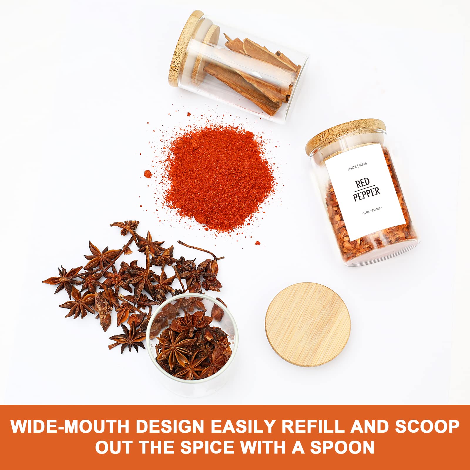 GMISUN Spice Jars with Bamboo Lids, 4oz Glass Spice Bottles with