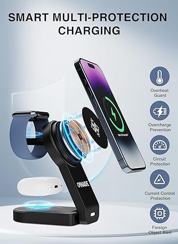 Miniatura 2 de Cargador inalámbrico magnético para Apple MagSafe, estación de carga inalámbrica 3 en 1 para Apple Watch y iPhone, soporte de cargador plegable