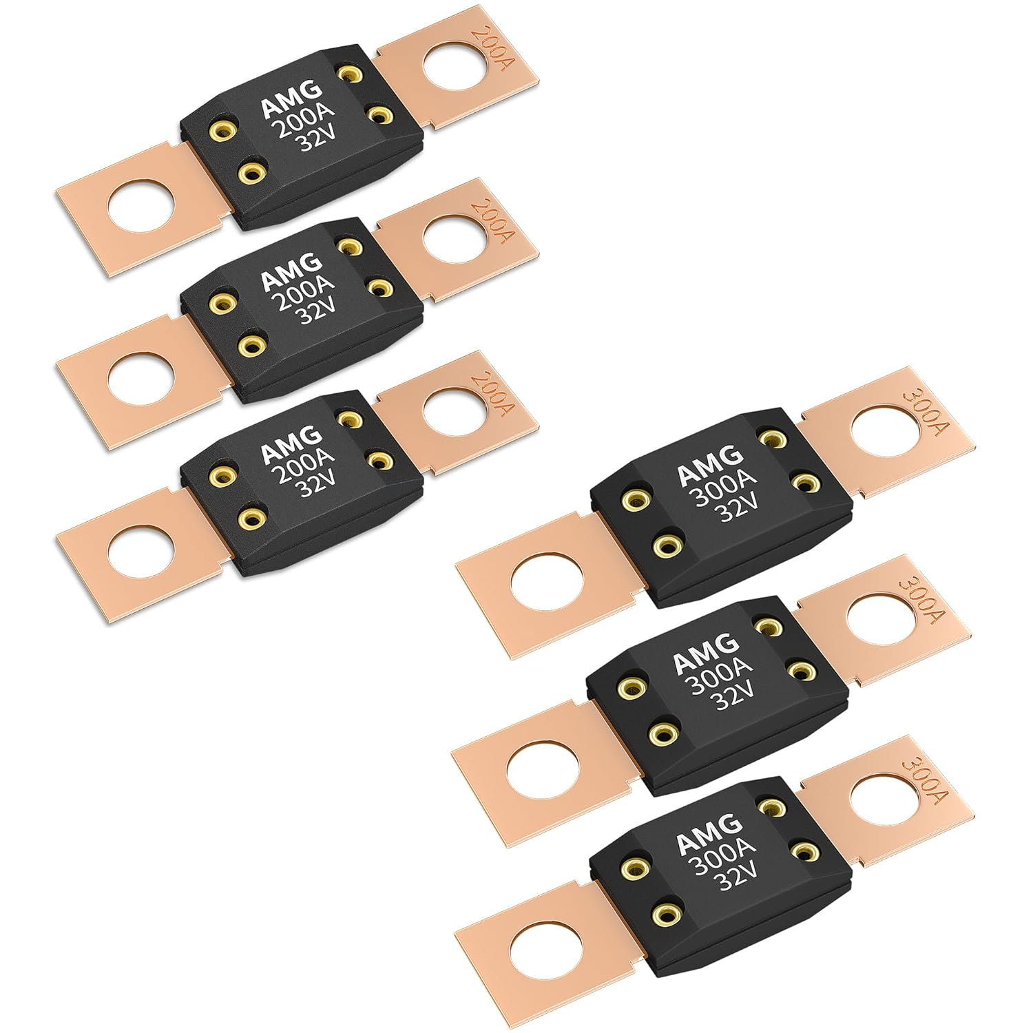 Joinfworld 3Pcs 200A & 300A MEGA/AMG Fuses, Bolt Mount Automotive Fuses for Cars, Trucks, Construction Vehicles, Buses, Caravans