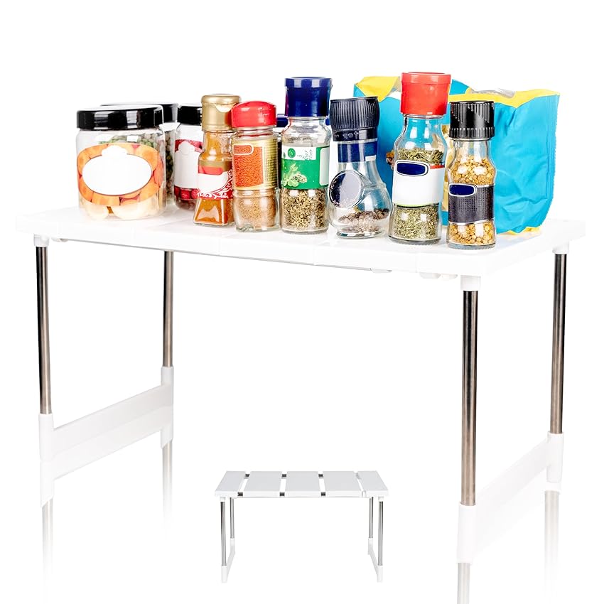 Generico Mensola Microonde Salvaspazio – Organizer Cucina Regolabile a 2 Ripiani con Ganci Laterali per Forno, Utensili e Accessori da Cucina