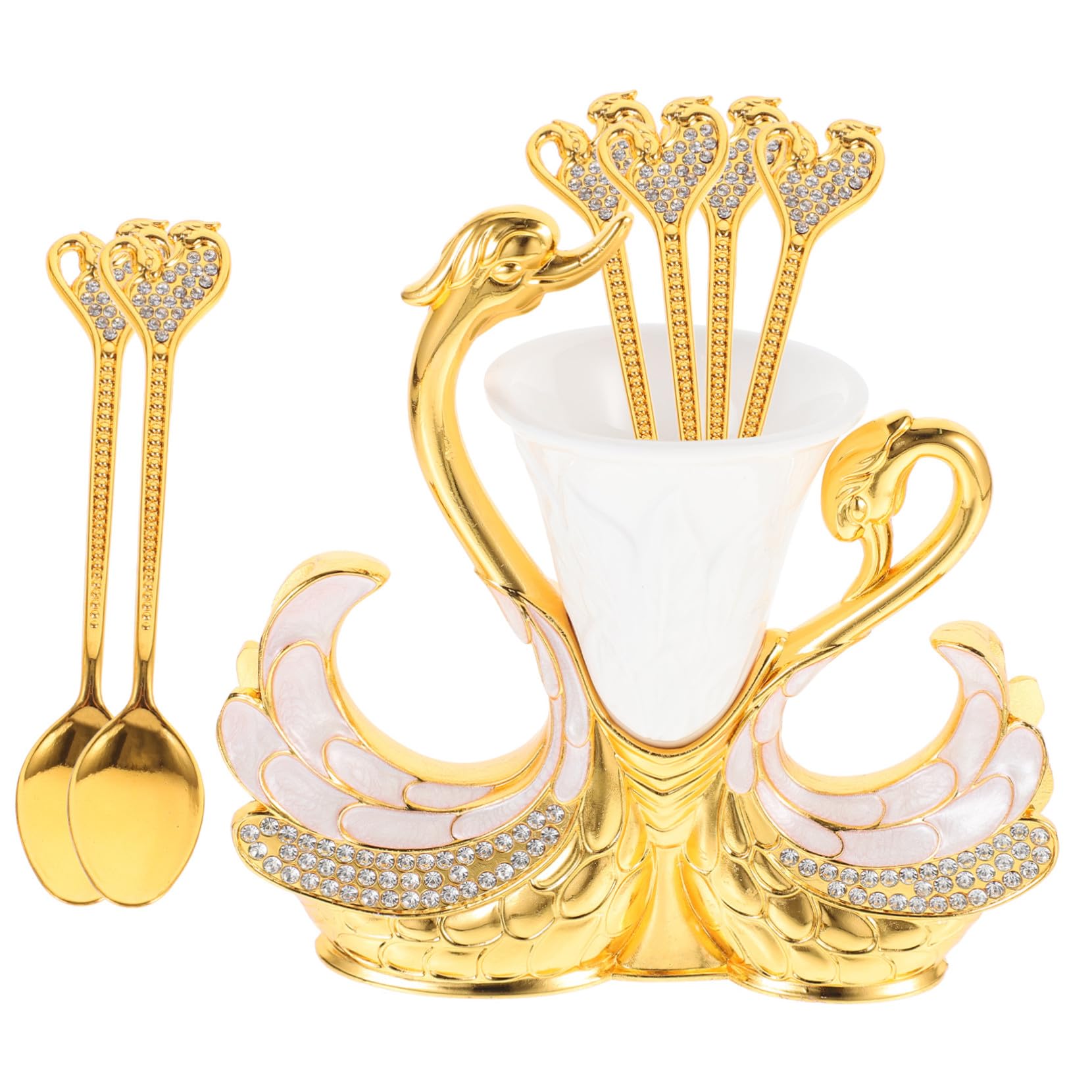 BESTYASH Cuillères à Café Métal Moulé avec Support de Rangement de Cuillères pour Service à Dessert et Café