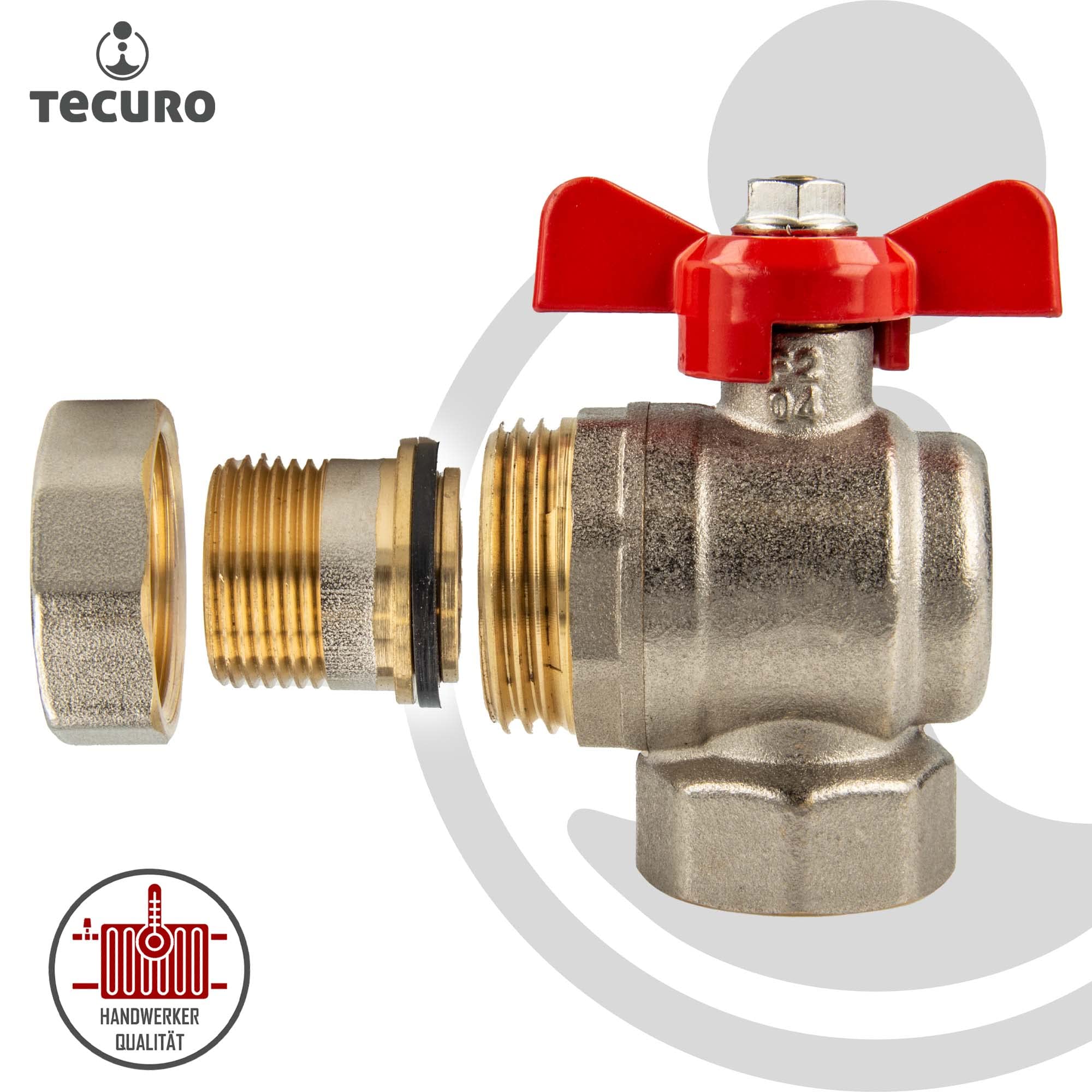 Tecuro Angle Ball Valve 1 Inch with Screws (Bronze) x Internal Thread - Butterfly Handle, G 1 pouce x IG Rp 1 pouce - Image 4