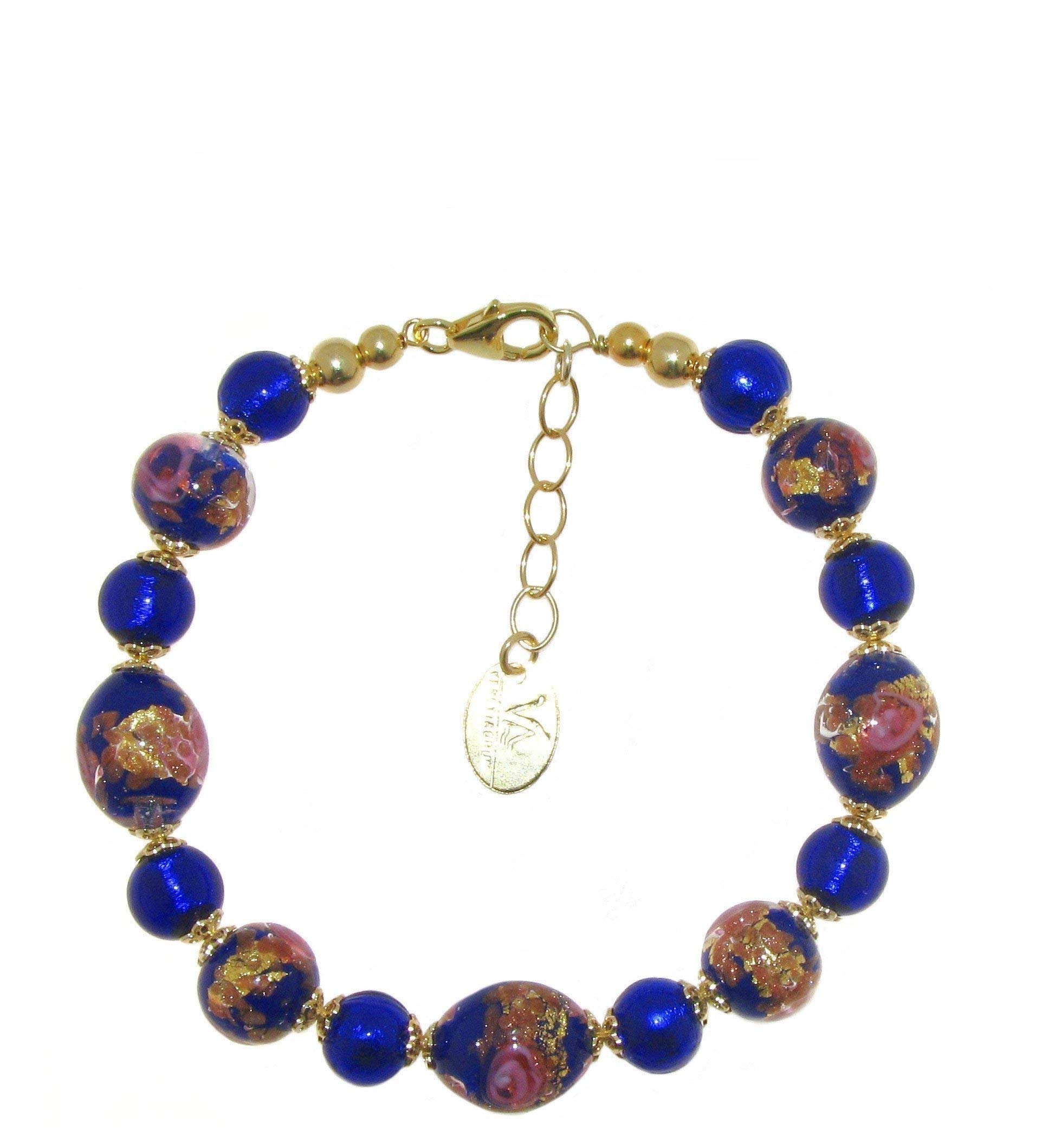 Venetiaurum - Bracciale Donna con Pietre Blu in Vetro Originale di Murano e Argento 925 - Gioiello made in Italy certificato