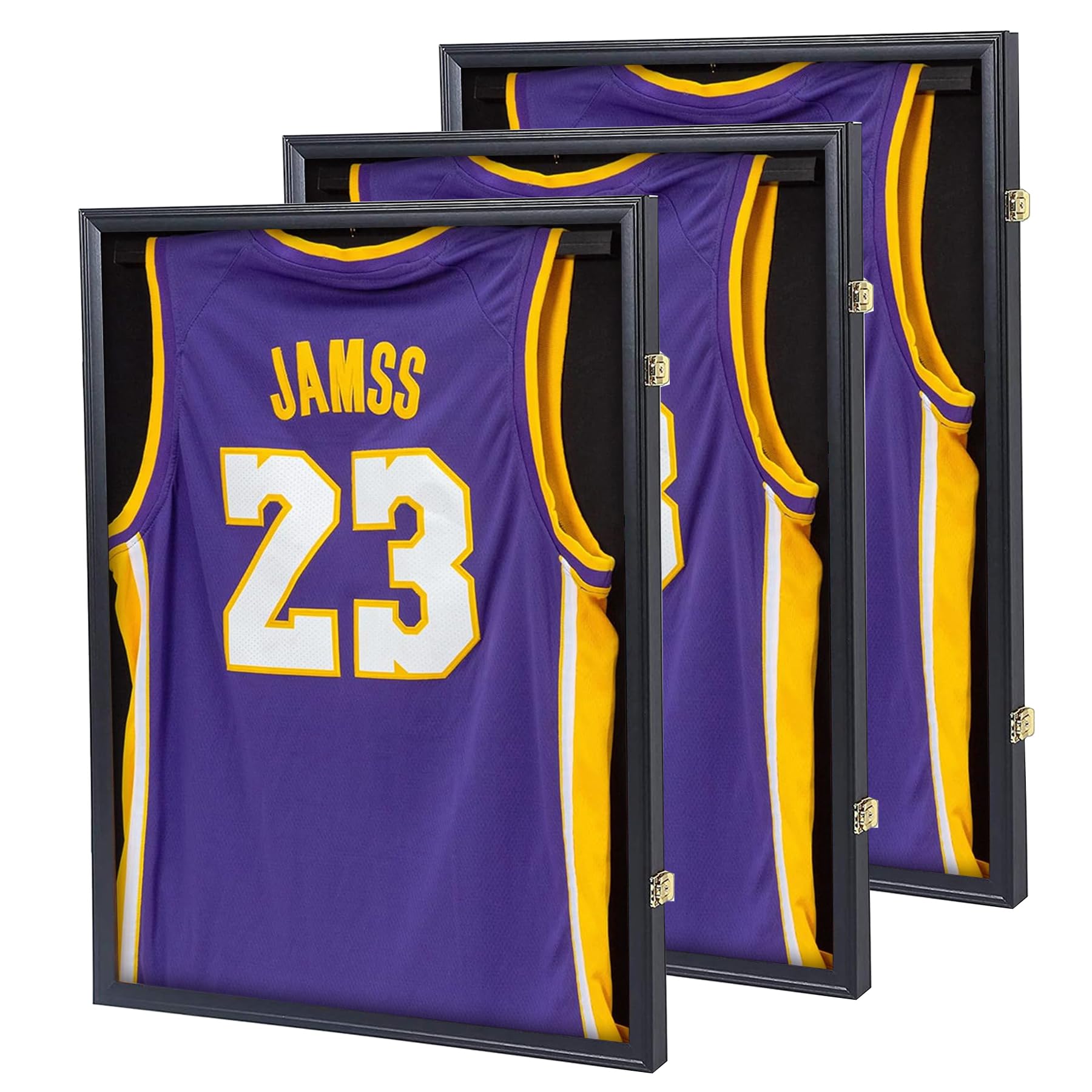 jersey frame display case 3 pack, large lockable shadow box sports jersey frame with uv protection acrylic and 2 hanger for baseball basketball football soccer hockey shirt,graduates black
