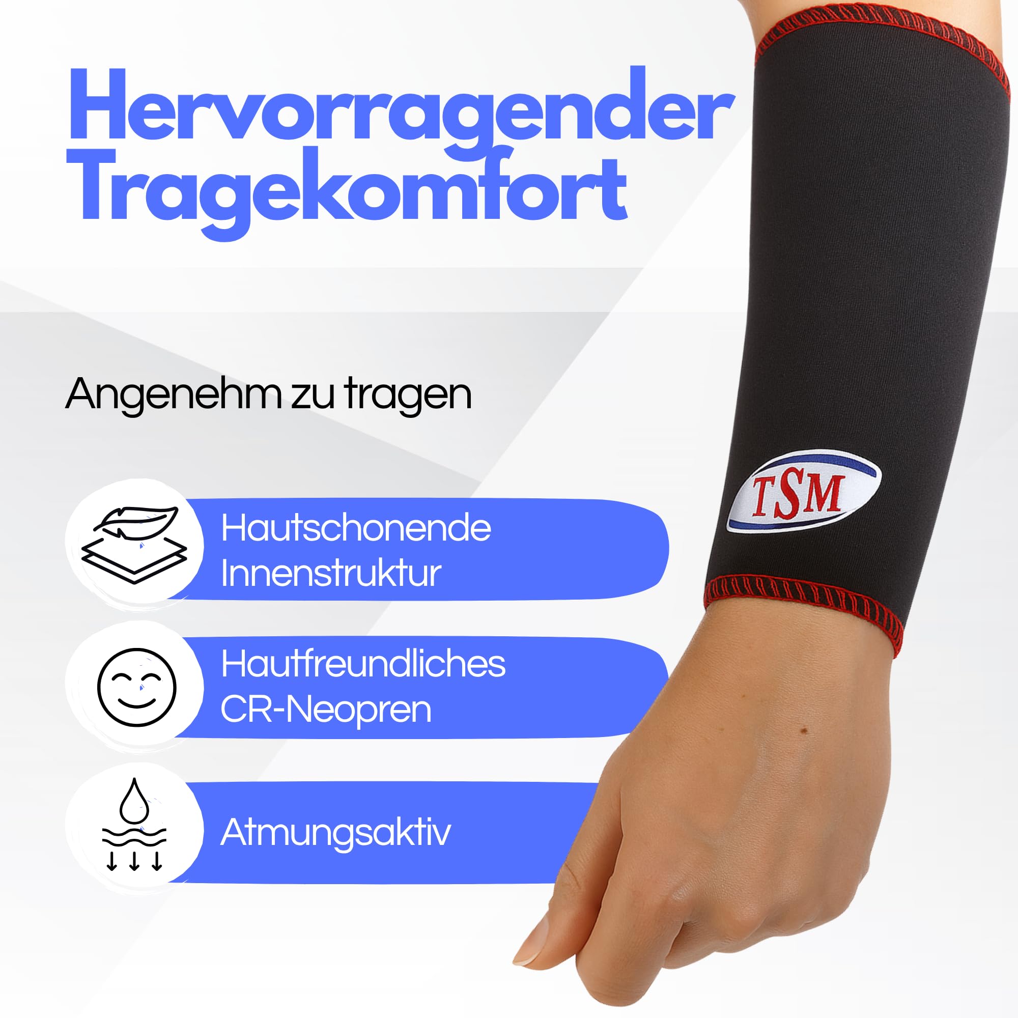 TSM Unterarmmanschette aktiv | Neoprenbandage für Schutz, Durchwärmung | Vorbeugung bei Überlastungen | Sport & Arbeit | Artikelnr 2111 | Made in Germany | 1 Stück, Größe M