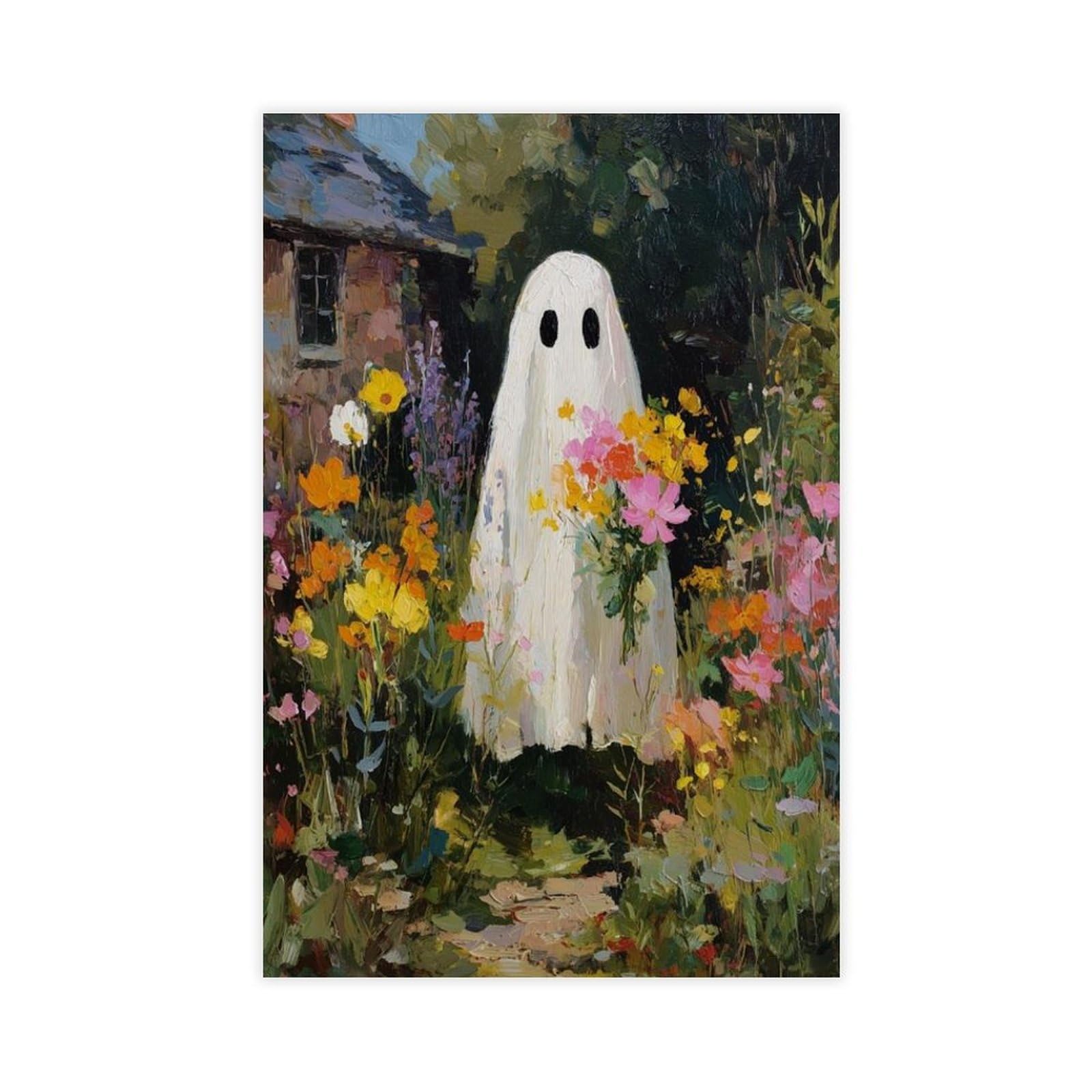 Bareronor White Fantasy Ghost Cottage Canvas Poster Bedroom Decor Landscape Office Room Decor Gift 12" L X 18" W