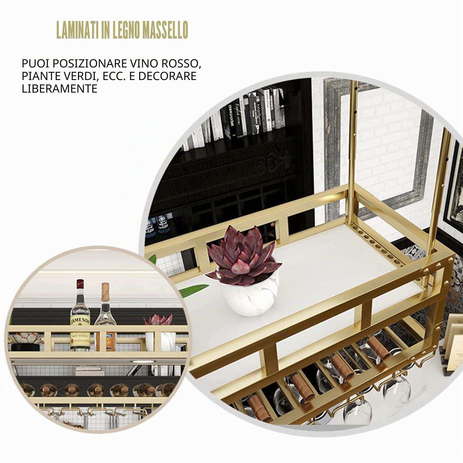Portabottiglie da soffitto con 2 luci - Portabottiglie e portabicchieri Scaffali galleggianti Piante moderne Foto Bottiglie di vino Espositore Scaffale per cucina Sala da pranzo Home Bar