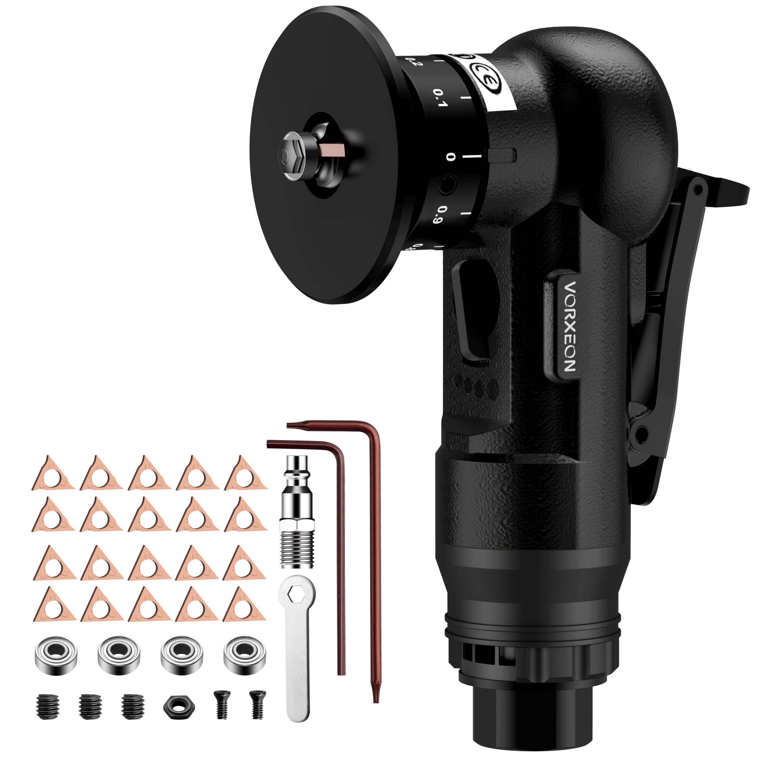 Outil de chanfreinage pneumatique 22 lames C et R Angle avec entrée d'air de 6,35 mm, outil de chanfrein d'air 30 000 tr/min, contrôle de micro-profondeur de 0,1 à 0,9 mm pour métal, bois, PVC