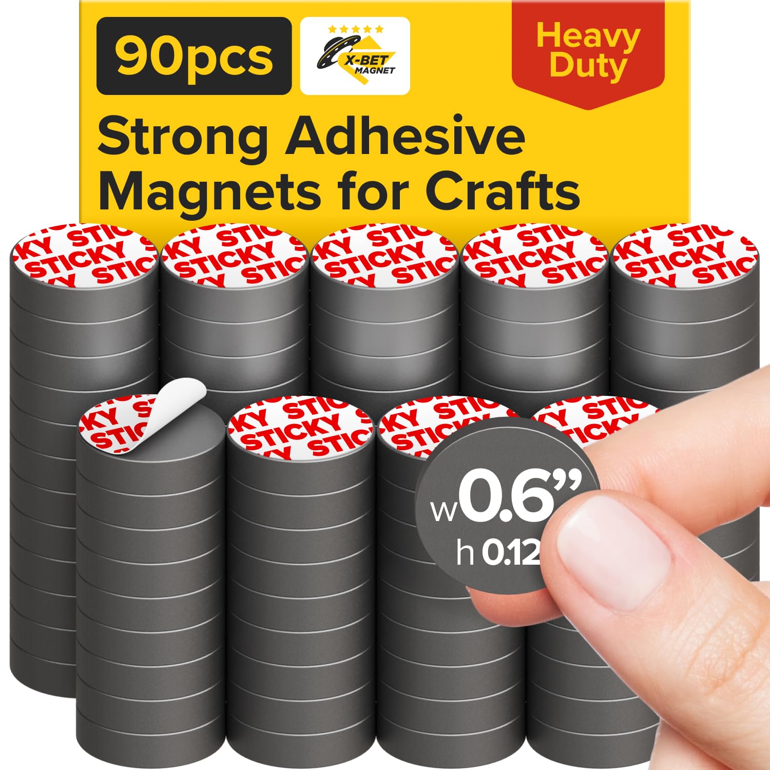 X-Bet Magnet Black X-Bet Strong Magnets With Adhesive Backing- Heavy Duty Sticky For Crafts - Perfect Craft & Refrigerator Magnets (0.6, 90 Pcs)
