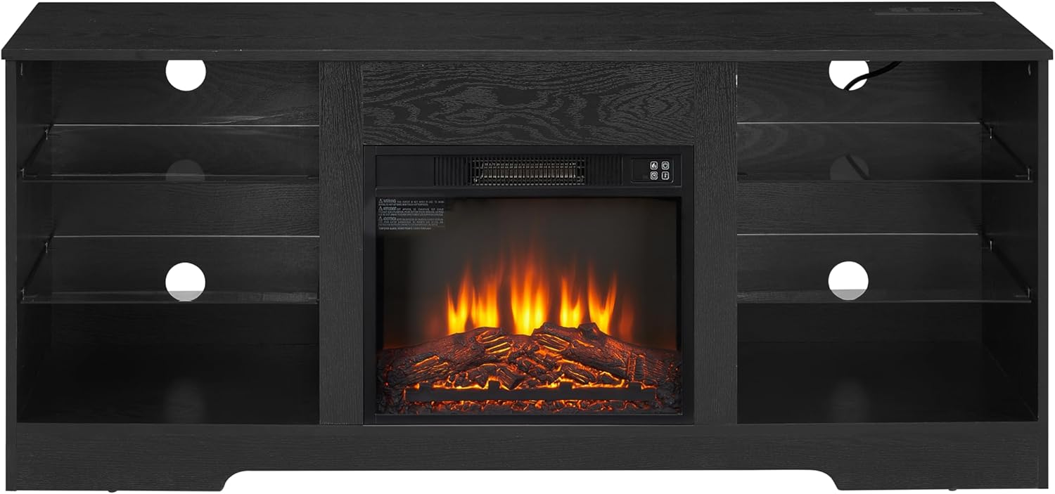 LUMISOL TV Stand with LED Light, USB Outlet and Electric Fireplace for TV Up to 62" - 3D Fireplace Cabinet for Living Room, Black