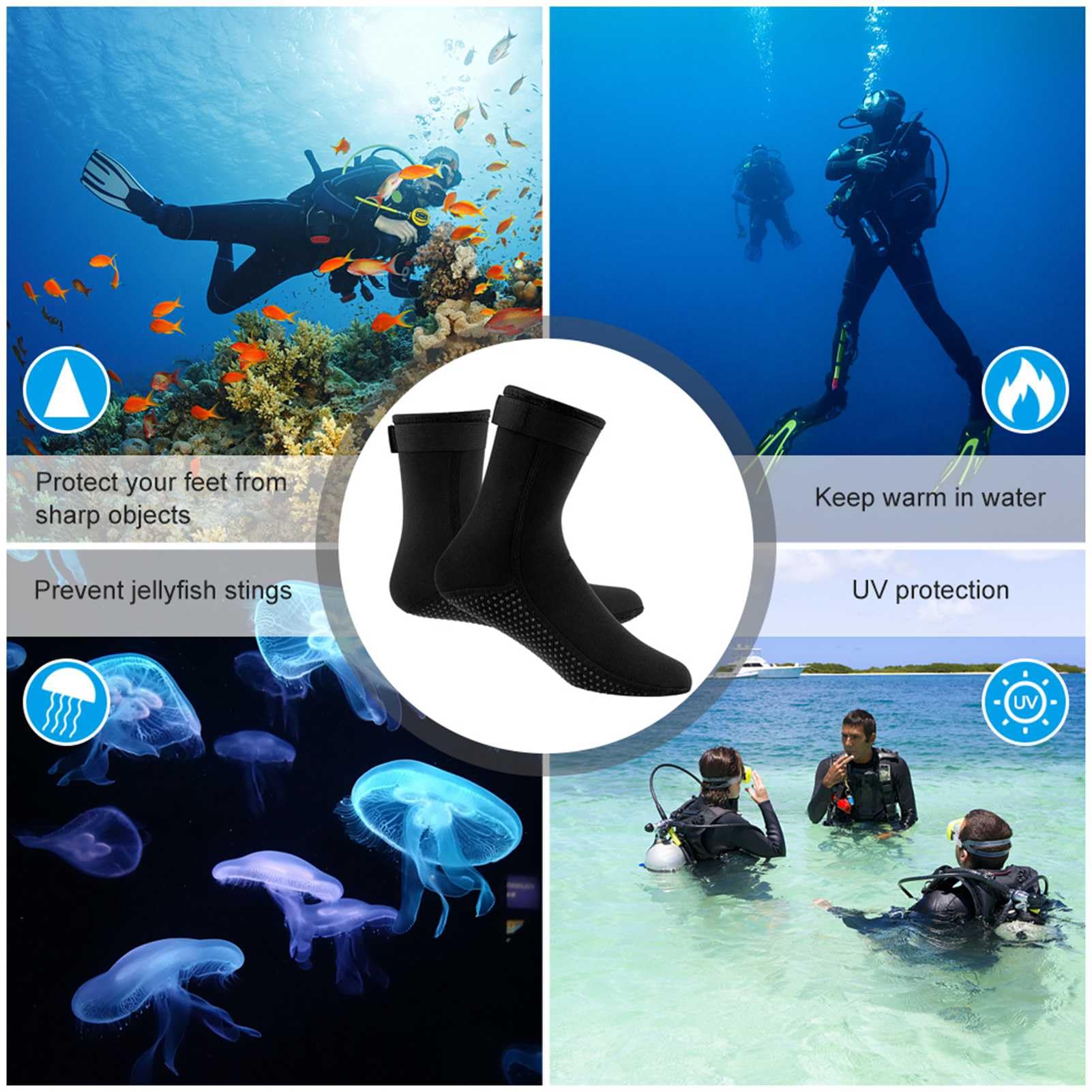 Zimowe Neoprenowe Skarpetki do Surfingu i Nurkowania z Mocnym Zapięciem Samoprzylepnym (S)
