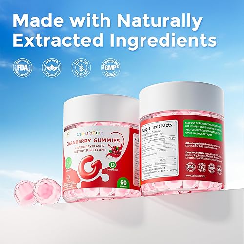 Miniatura 7 de Gomitas de arándanos con probióticos y D-manosa para mujeres y hombres - Salud de la vejiga y el tracto urinario, apoyo digestivo e inmunológico,