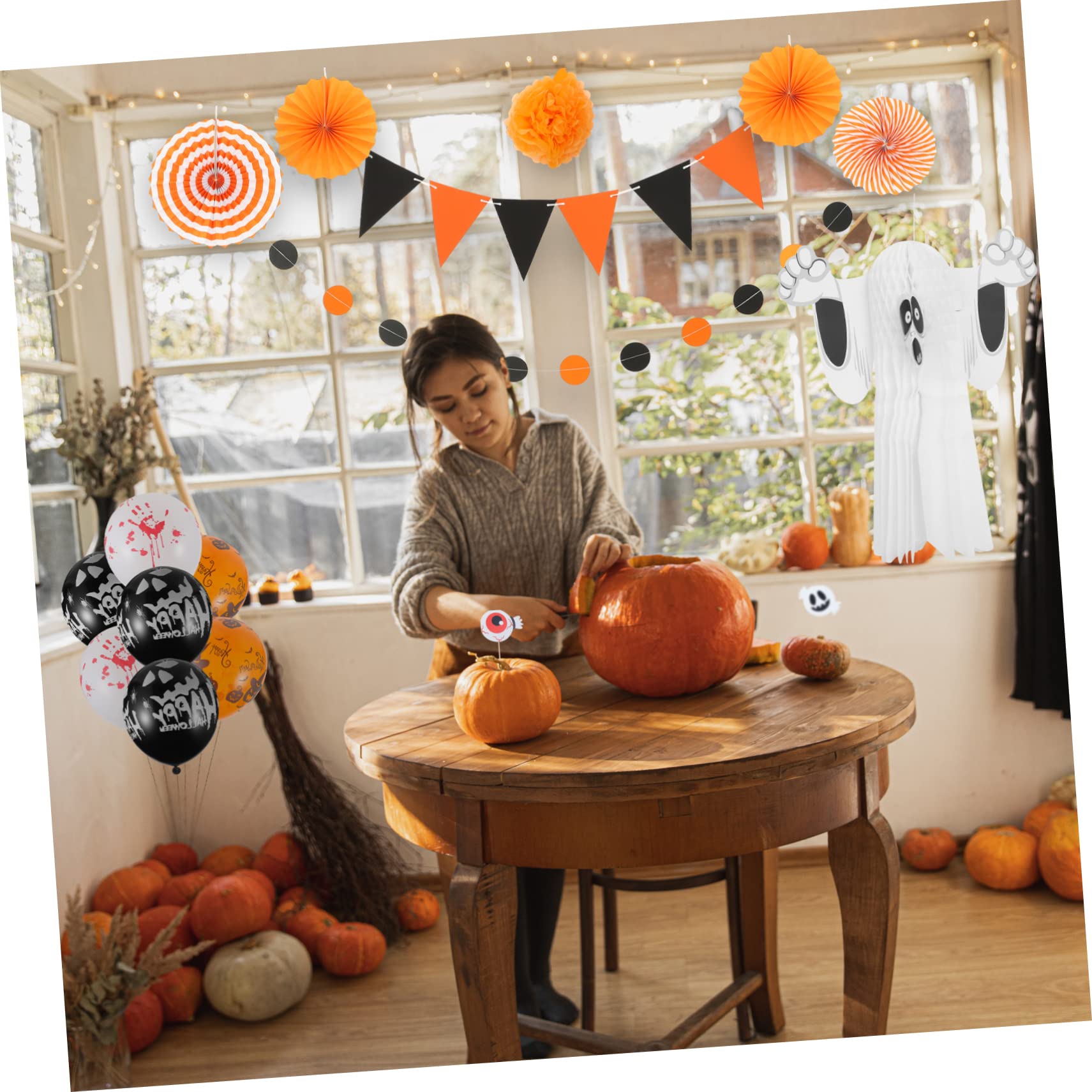 Alasum 4 zestawy wachlarz origami, papierowy wachlarz, wisząca dekoracja, baner, dekoracje ślubne na ceremonię, Happy Halloween, przyjęcie, baner, papierowy, okrąg, girlanda, dekoracje na Halloween