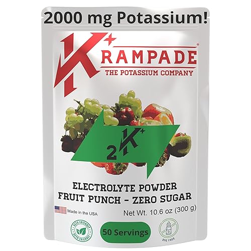 Miniatura 10 de Krampade Suplemento de potasio en polvo de electrolitos - 2000 mg K+, > 2 veces más que el agua de coco | Alivio y prevención de calambres |