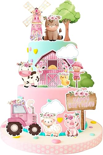 MEMOVAN Decoración para tartas de granja, 14 piezas de animales de granja, pollo, oveja, cerdo, vaca, cupcakes, decoración de pasteles de vaca para