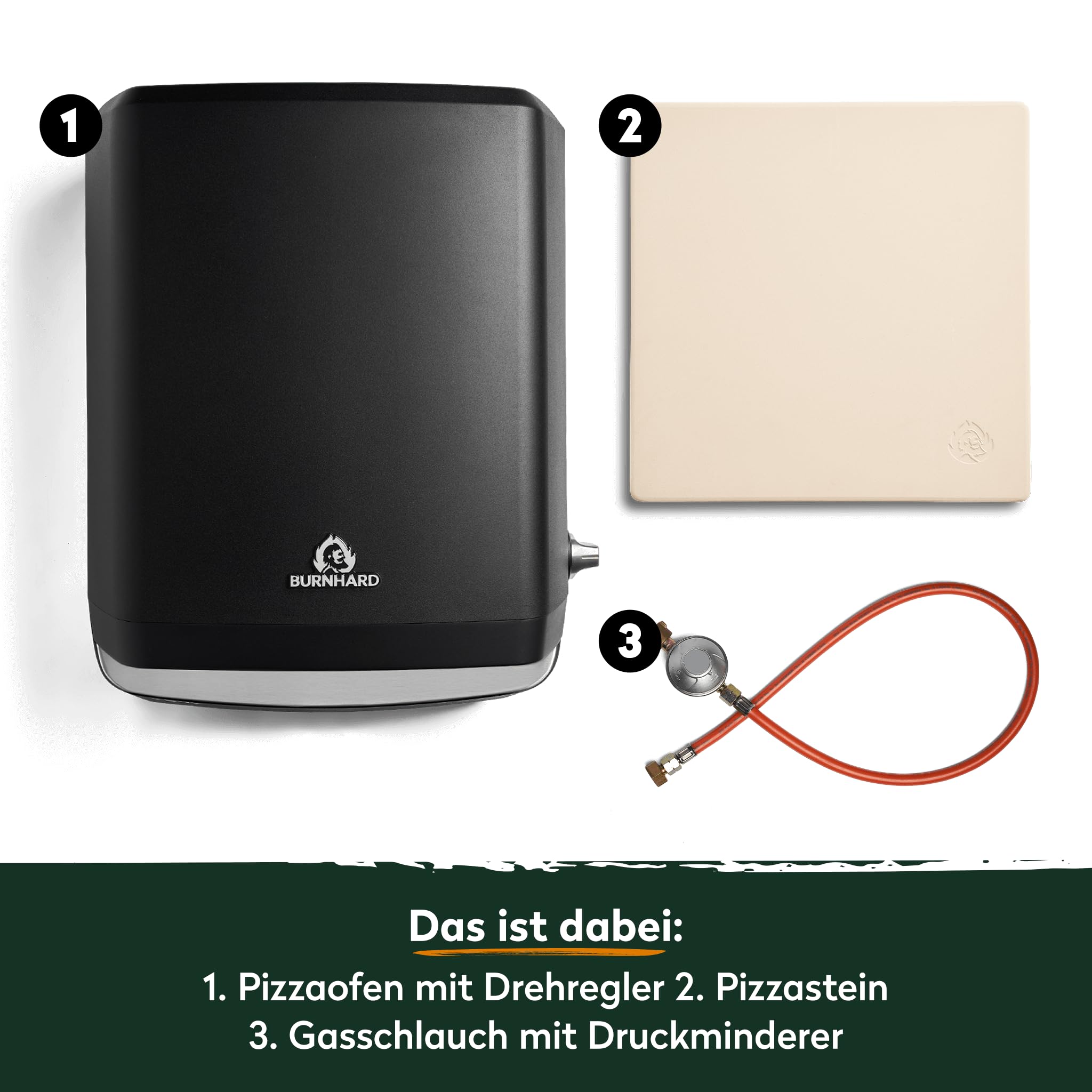 BURNHARD Gas Pizzaofen TONY 450°C 5,9 kW Outdoor Ofen mit Cordierit-Pizzastein 58,5x47,7x24,8 cm