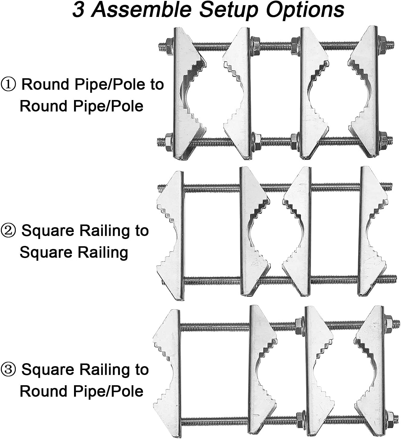 Antenna Mast Clamp V Jaw Block, Mast to Mast/Pole to Pole Mounting Bracket Holder Kit (3 Pack Square Clip & 2 Pack U-Shaped Clip Bundled)