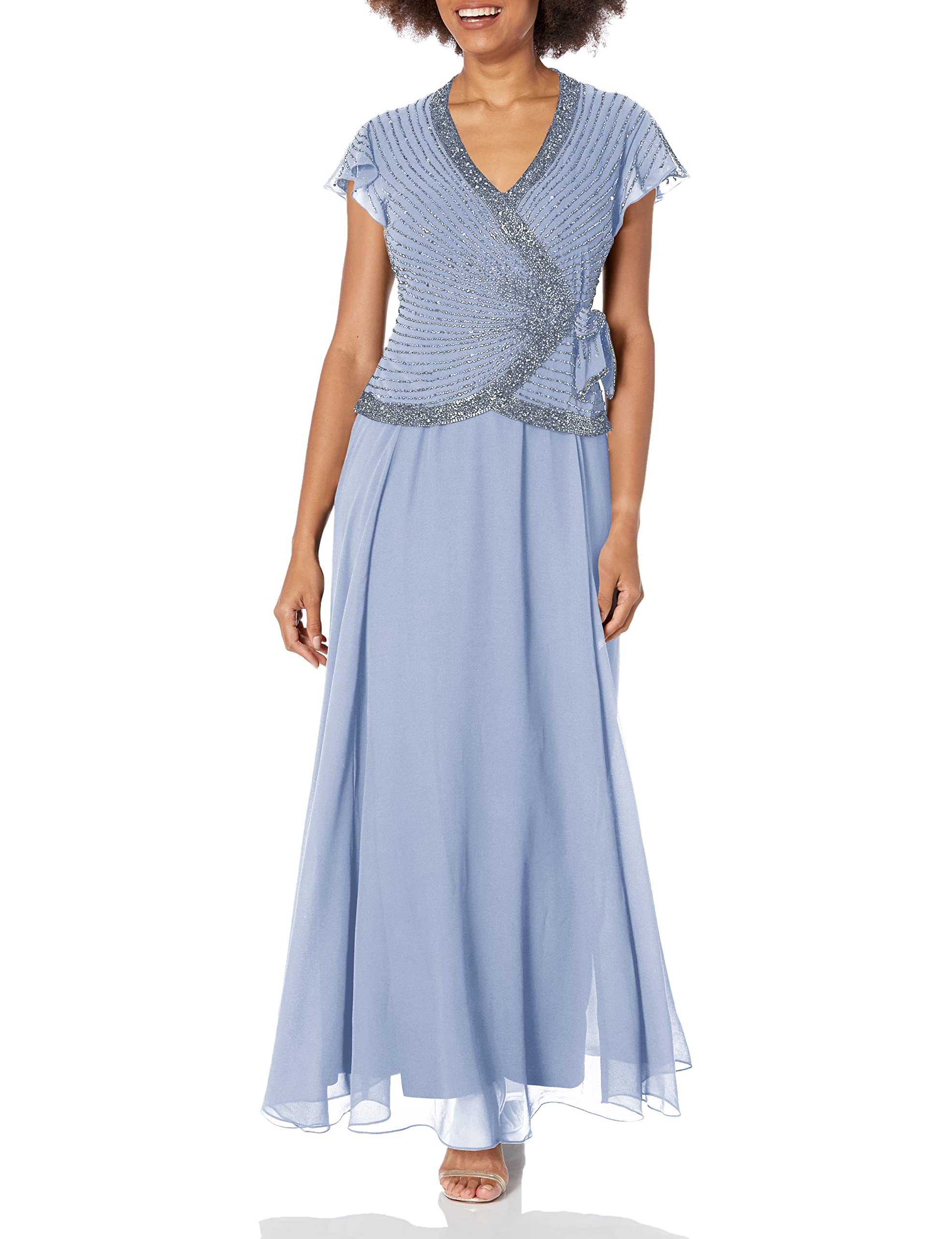 J Kara Womens Plus Size Beaded Flutter Sleeve Dress | Desertcart BAHRAIN