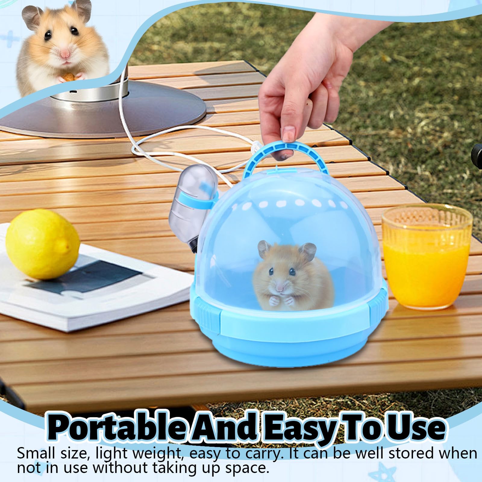 Transportador portátil rosa para hámster con botella de agua y asa, jaula de viaje transpirable para conejillos de indias, funda de transporte para animales pequeños para jerbos, ratones, erizos,