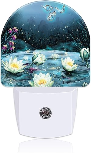 Luz nocturna enchufable a la pared, luz nocturna mágica de flor de loto y mariposa con sensor de atardecer a amanecer, luz nocturna para niños,