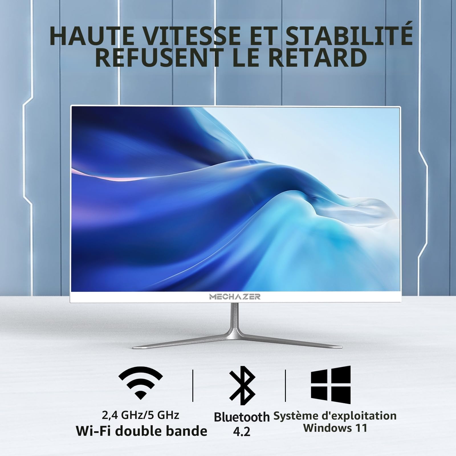 MECHAZER Z3 PC Ordinateur de Bureau Tout-en-Un 23,8 Pouces Intel N5095 Windows 11 Pro, 8 Go DDR3, 512 Go M.2 SSD, 2,4 G / 5,0 G WiFi Bluetooth (Clavier et Souris QWERTY gratuits)