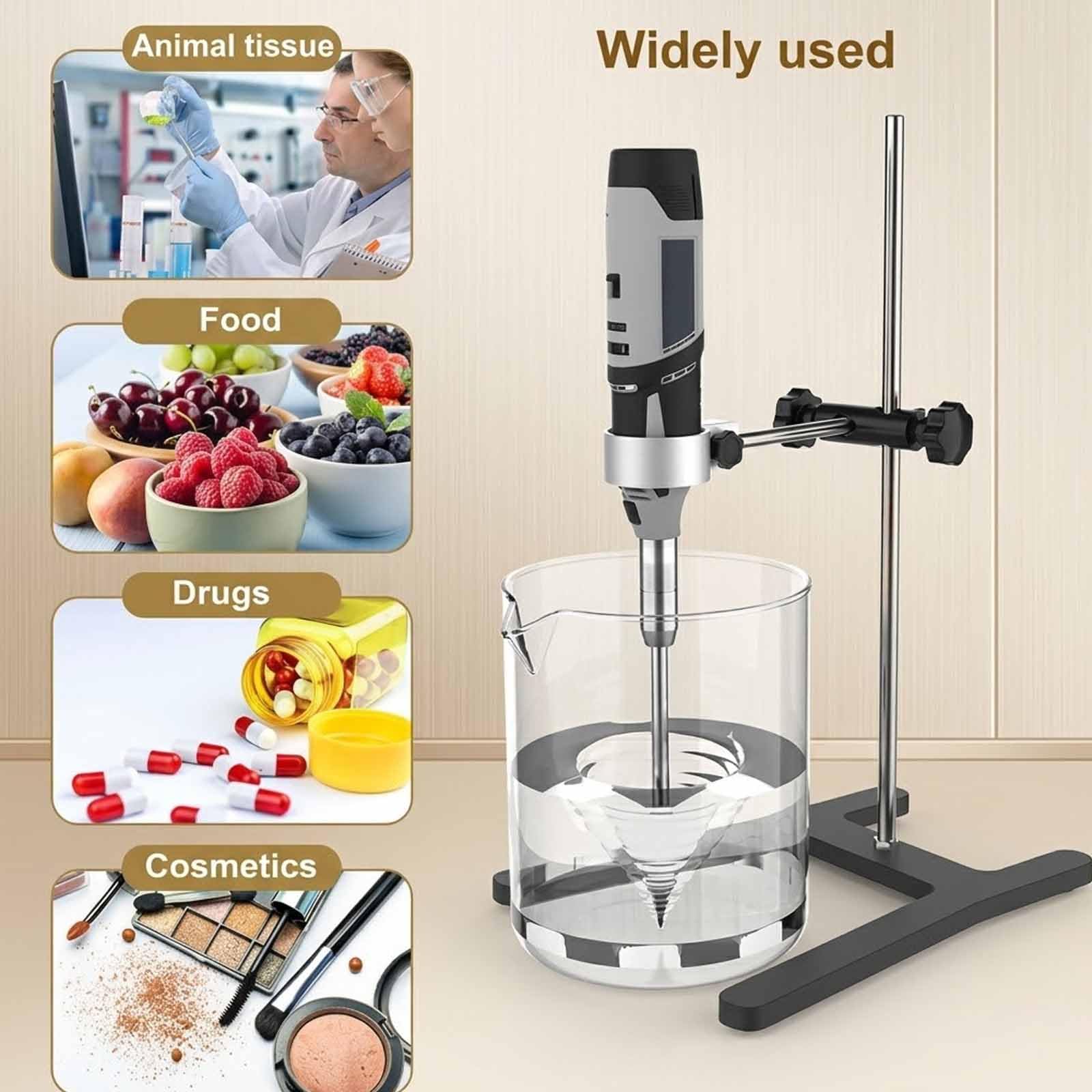 Homogeneizador-Mezclador Portátil De Laboratorio, Homogeneizador-Mezclador De Alto Cizallamiento Y Emulsionador con Cuchilla De 10 Mm, 5.000-35.000 RPM, 6 Velocidades Plugin