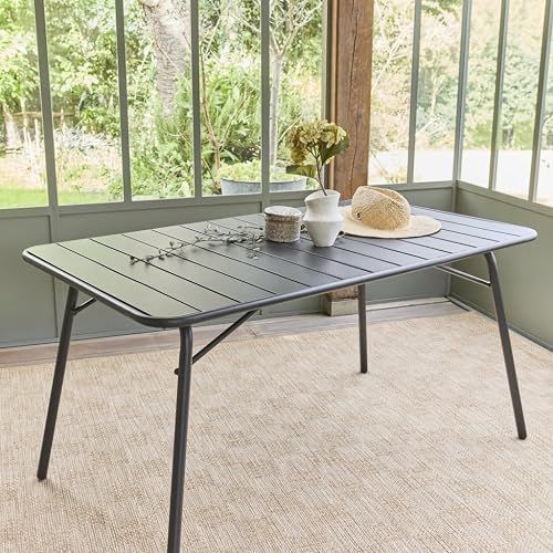 sweeek - Folding Metal Garden Table 6 Seater Anthracite Amelia 140 x 80 cm Anti-Rust Treatment Slats and Rounded Edges - 3