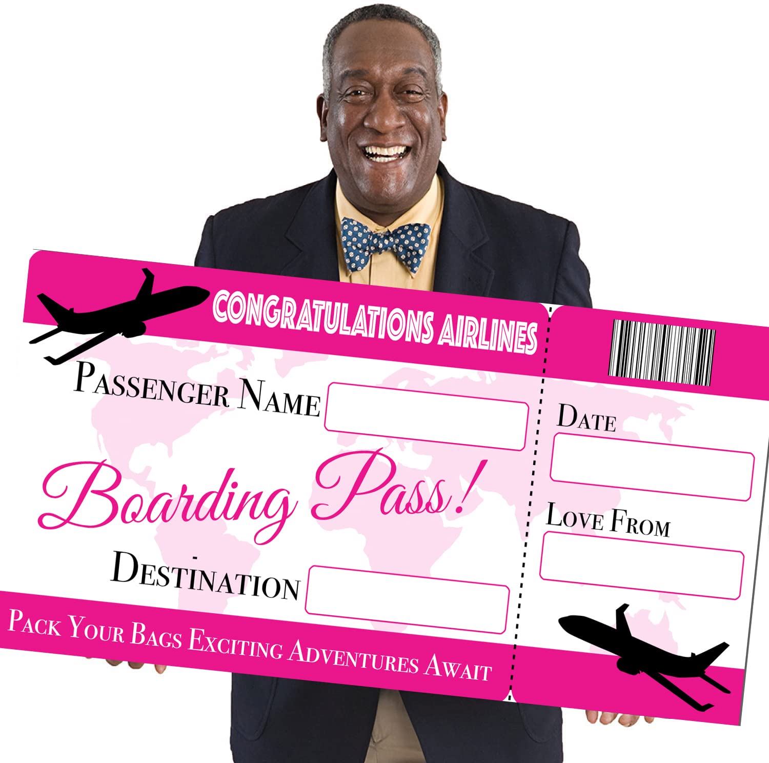 Chicbanners Blank Boarding Pass Plane Ticket Birthday Present Reusable V7 600mm wide x 300mm deep for Photoshoots Gloss Laminated re use with write and wipe pen