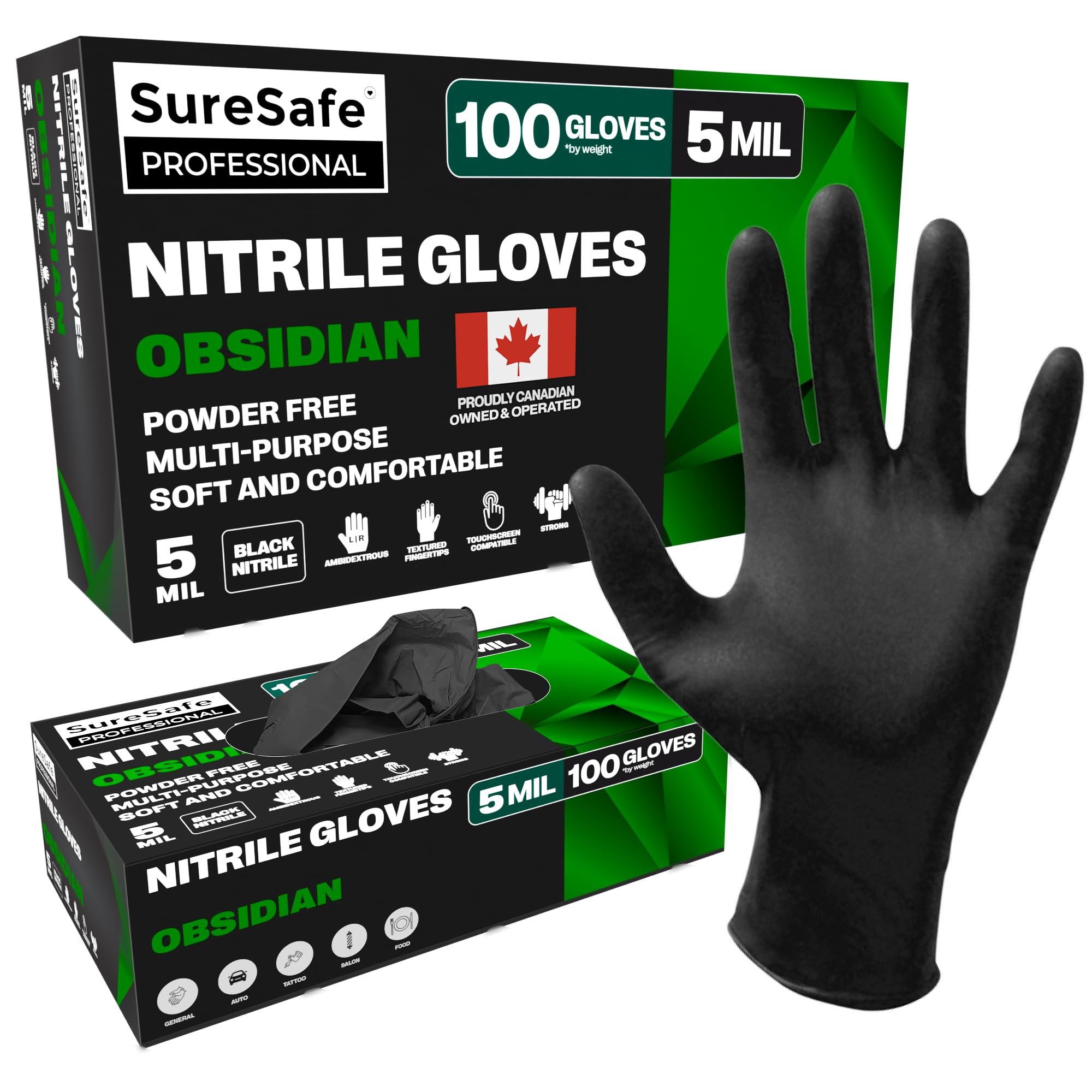 SURESAFE Black Gloves Disposable, 5 Mil Nitrile Gloves, Latex Free Disposable Gloves, Food Grade Gloves, Mechanic Gloves