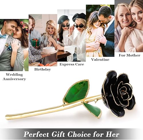 Miniatura 6 de Rosa negra chapada en oro de 24 quilates, regalo de rosa real preservada por siempre para amante, mamá, esposa, hija, novia, regalo único en