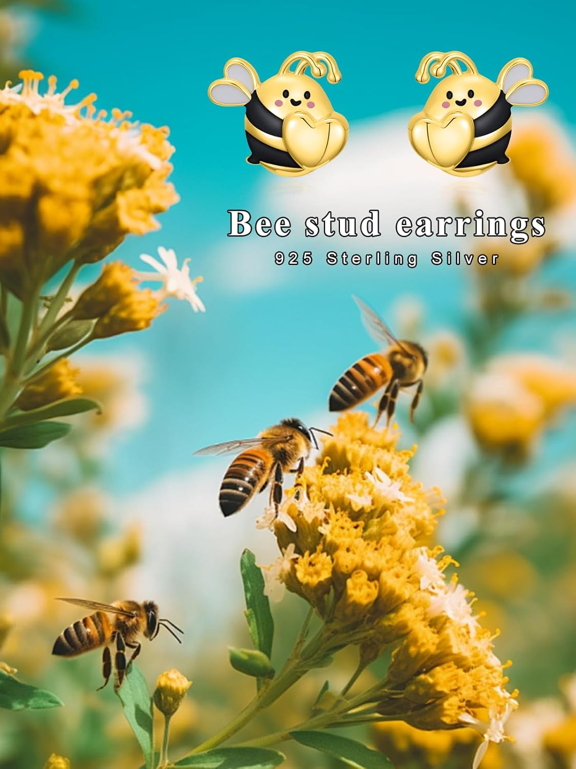 Animal Stud Earring Sterling Silver Bee/Cat/High Cow/Axolotl Heart Earring Cute Animal Jewelry Gifts for Women - Image 6