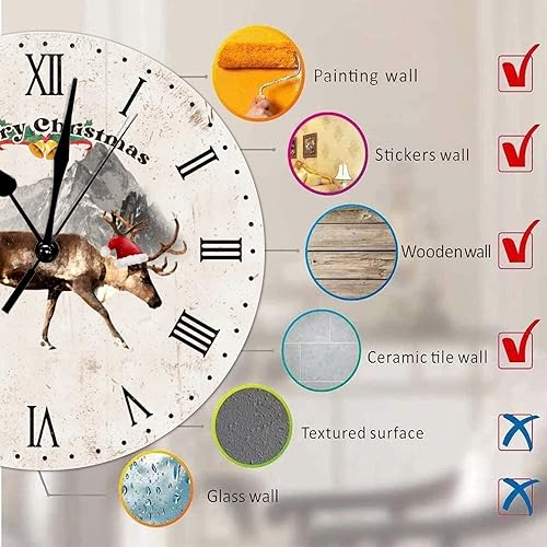 Miniatura 7 de Vintage Rustic Chic Round Wood Wall Clocks Merry Christmas Animal Moose Wooden Roman Numerals Clock Battery Operated Silent Non-Ticking Large Clocks