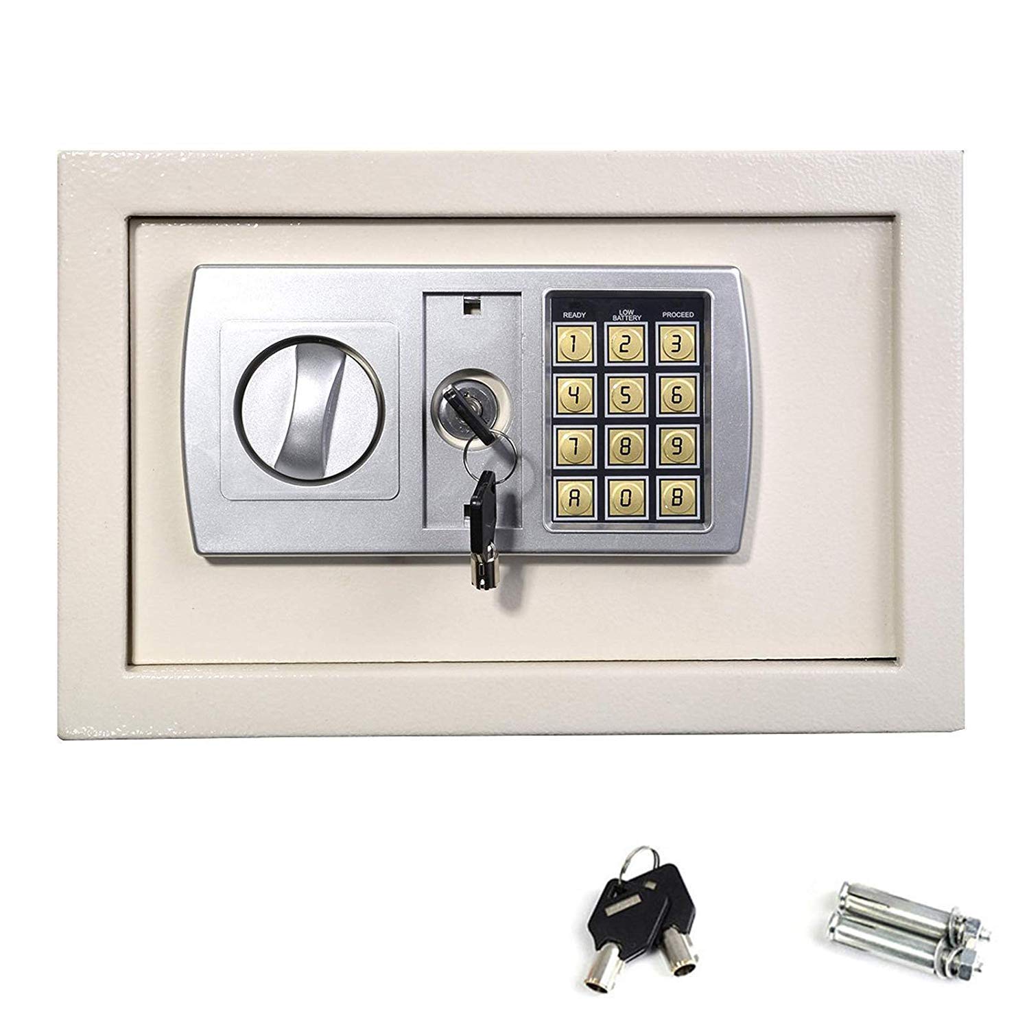 Caja De Seguridad Digital con Teclado Electrónico Y 2 Llaves De Emergencia, De Acero, para Pared O Suelo, para Casa O Oficina, Color Blanco, 8,5 litros