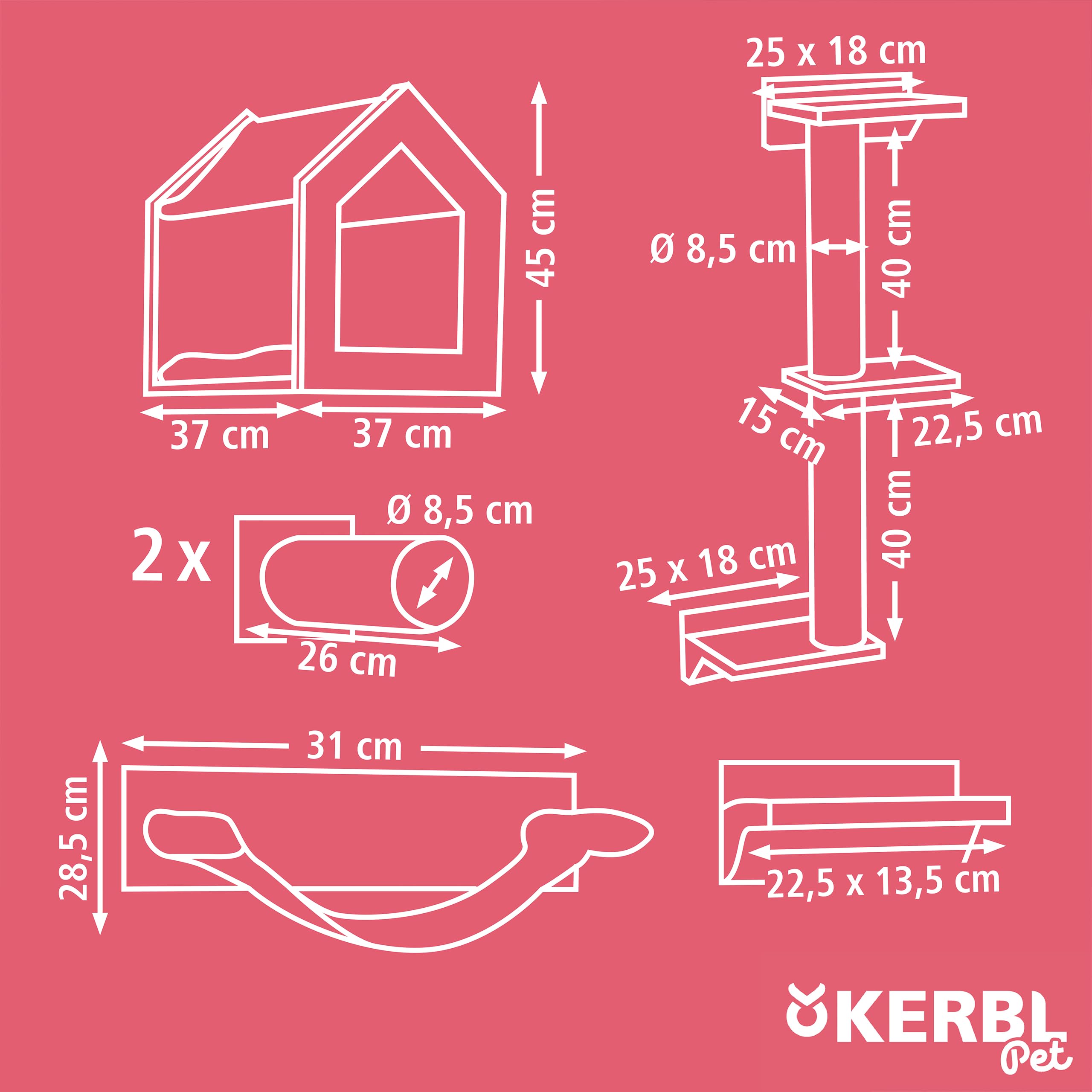 Kerbl Pet Rocódromo Monte Falco, árbol rascador de Pared, Set de rocódromo para Gatos de Seis Piezas, árbol rascador para Montar en la Pared, Cueva para Gatos, Pasarela para Gatos, Cueva mullida