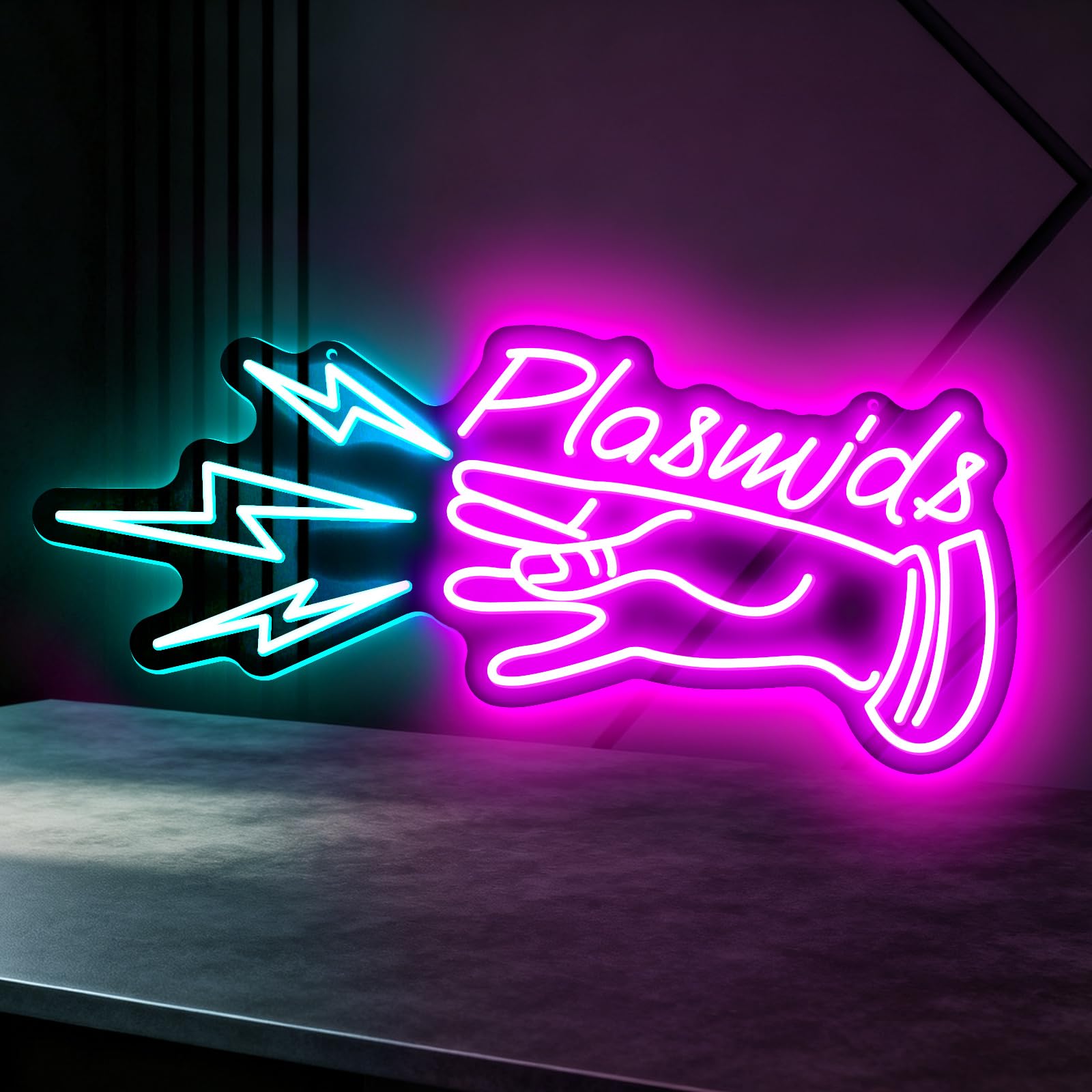 Plasmids Pink and Ice Blue Neon Sign for Wall Decor USB Powered Acrylic Neon Lights With Dimmable Switch LED Sign for Living Room Club Gatherings Art Wall Party Decor(5V 16.54 * 8.46 inch)