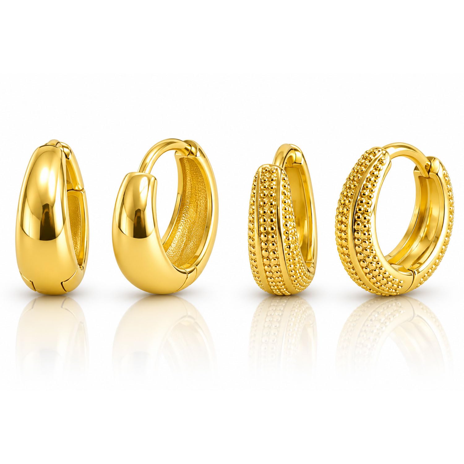 vama FASHIONS 2 Pair 18K Gold Plated Small Bali Huggie Hoop Earrings Tragus Cartilage Helix Upper Ear Piercing Lightweight Smooth Textured Click Closure Hoops For Women-picture-0