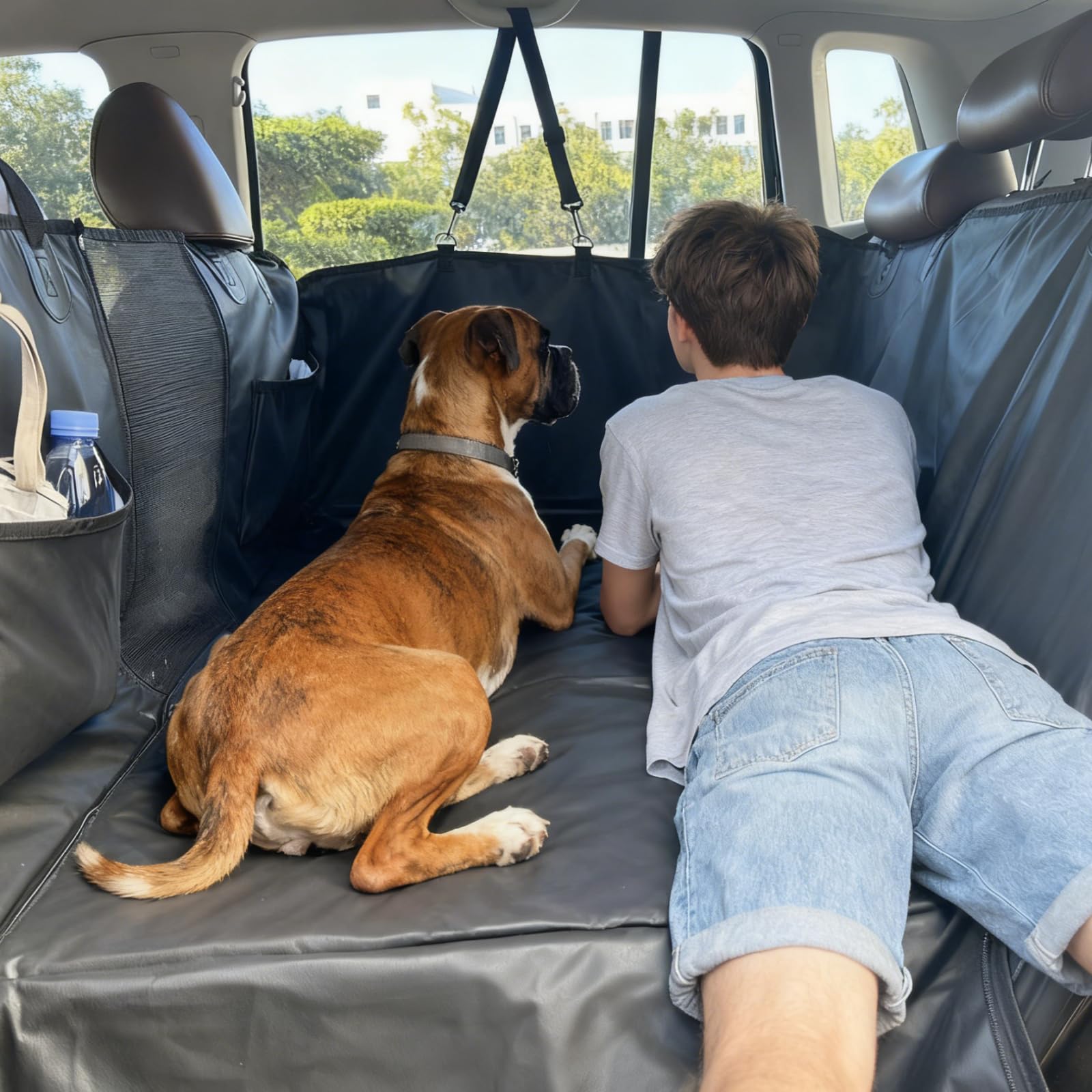 Funda Coche Perro PU, Impermeable, Antideslizante, Antiarañazos del dura Extensión del Asiento Asiento para Protector Coche Perros Asiento Trasero, Hamaca Viaje Mascotas para la Mayoría de Coches