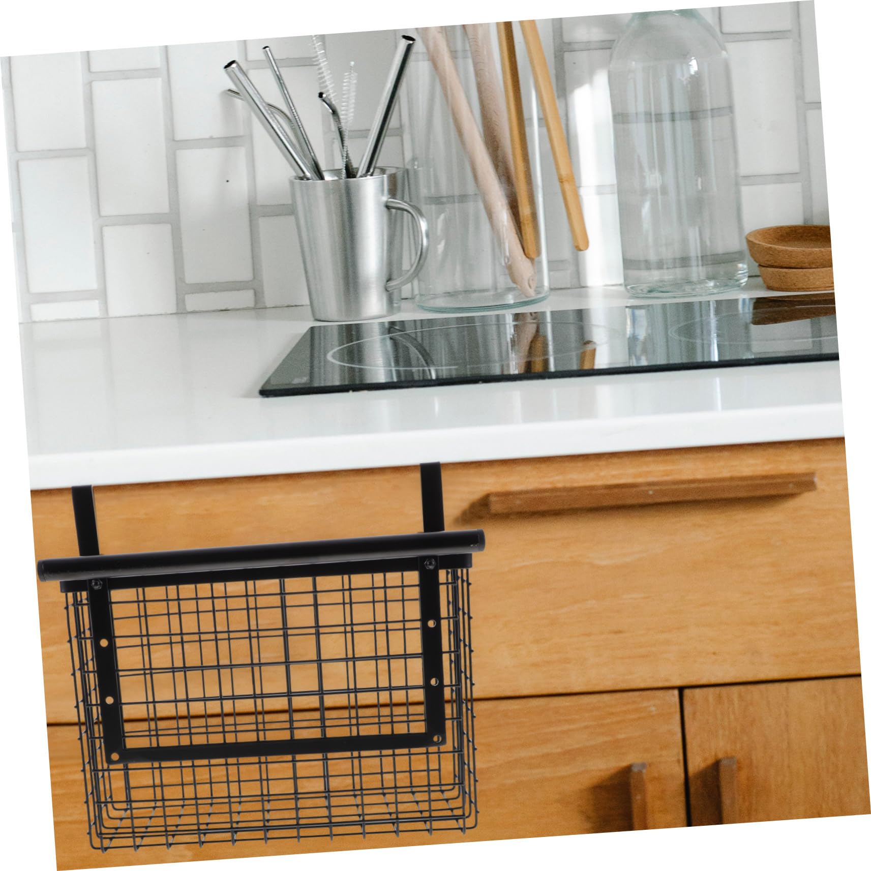 Artibetter Estante Organizador Colgante para Verduras y Especias, Cesta de Alambre Negra de Acero al Carbono, Resistente y Anti Óxido, para Puerta de Gabinete de Cocina, Ahorro de Espacio
