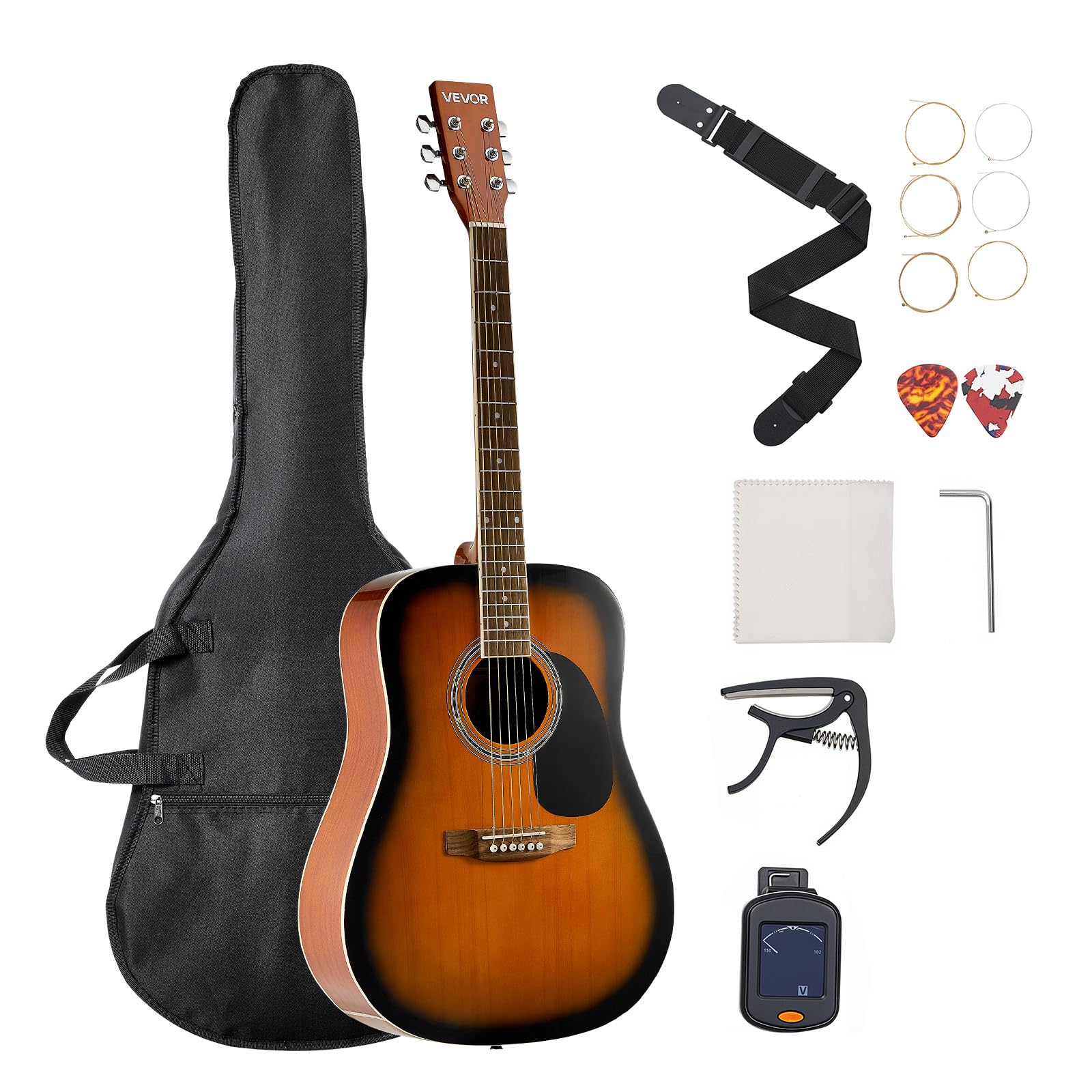 VEVOR Dreadnought Akustikgitarre 41 Zoll – Sunburst Starter-Set
