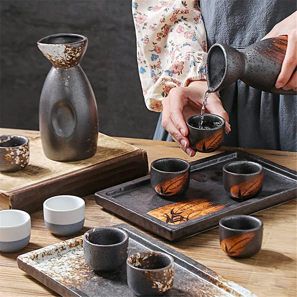 Traditional Sake Set,Wine Pot Set Ceramic Sake Glasses Household Spirits Rice Wine Pot Vodka Wine Set,White,A