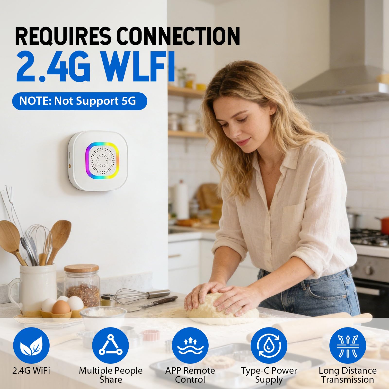 Pulsante di emergenza per anziani, SOS Allarme chiamata di emergenza | WiFi Tuya Smart Senior, pulsante di emergenza per pazienti anziani disabili/bambini (1 ricevitore + 2 pulsanti + 1 bracciale)