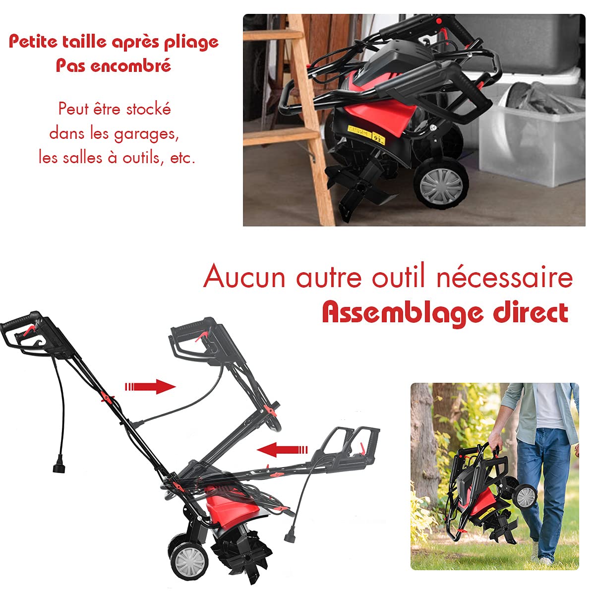 RELAX4LIFE Motobineuse Électrique 1500 W à 400 RPM, Motobineuse avec Profondeur Travail 22 CM, Largeur 43 CM et 6 Lames, Poignée Pliable et Bouton de Sécurité pour Jardin (1500W)