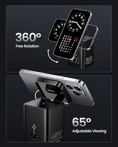 Miniatura 4 de PISEN Cargador inalámbrico Mag-Safe 4 en 1 Estación de carga GaN de 45 W para múltiples dispositivos, soporte magnético con certificación Qi,