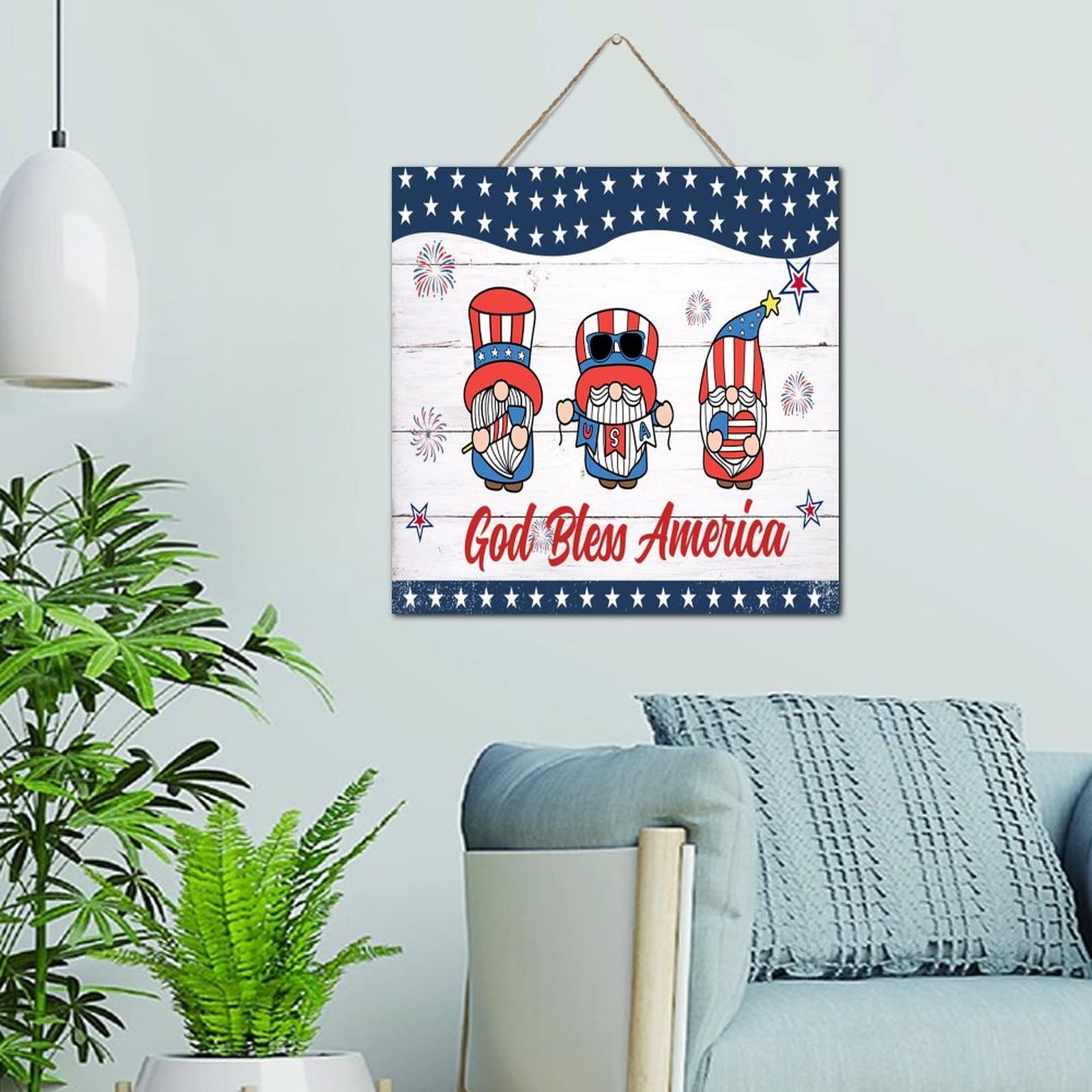 Plaque murale bois God Bless America cadeau maison original