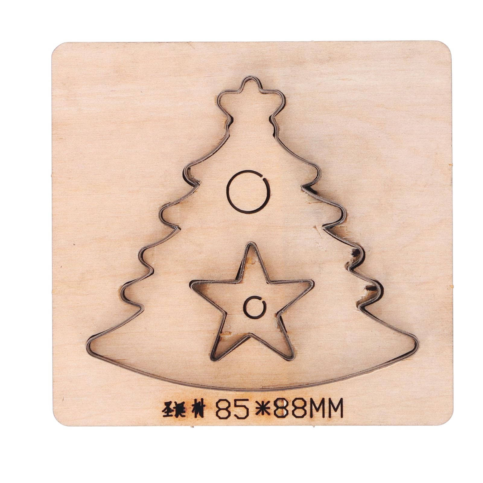Wykrojnik w kształcie choinki - nóż ze stali stopowej do majsterkowania i tworzenia biżuterii - podstawa z drewna brzozowego - 11 x 10,5 x 2,3 cm - narzędzie do tkanin i